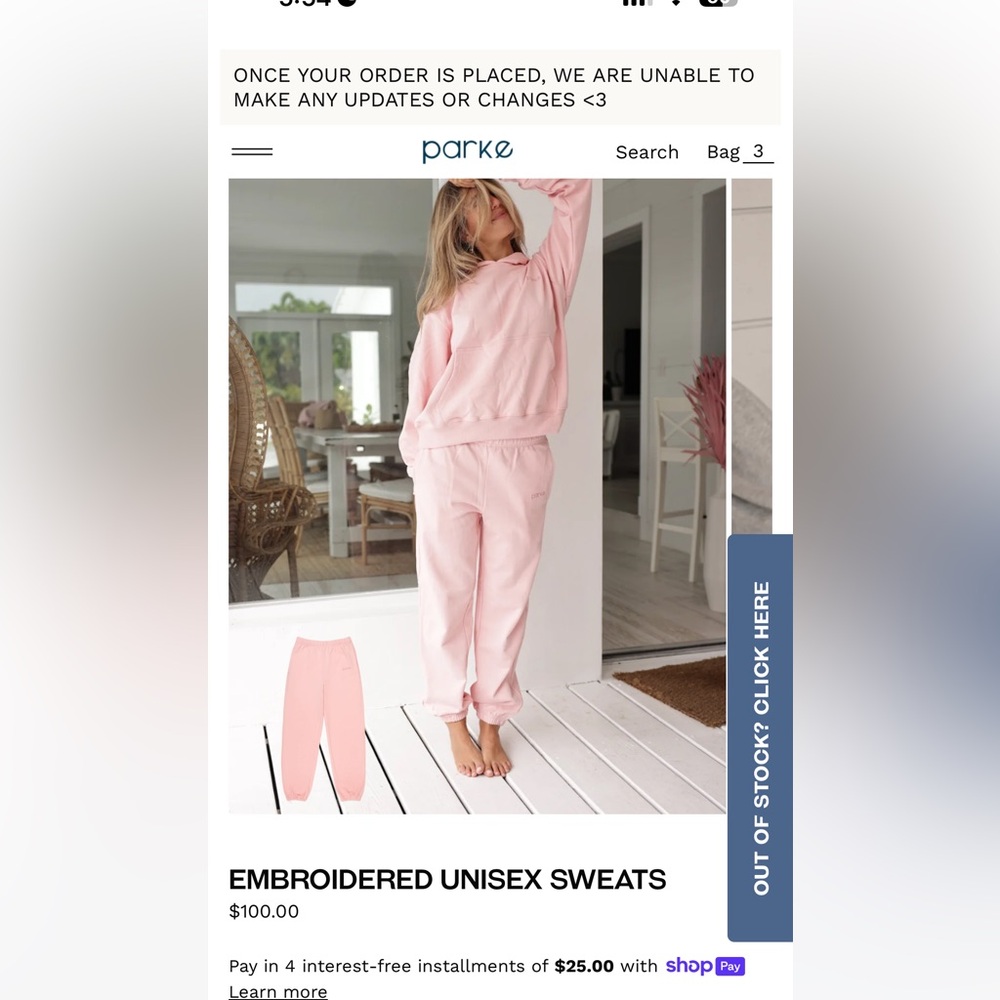 PARKE embroidered unisex sweatpants and embroidered mockneck sweatshirt in peony
